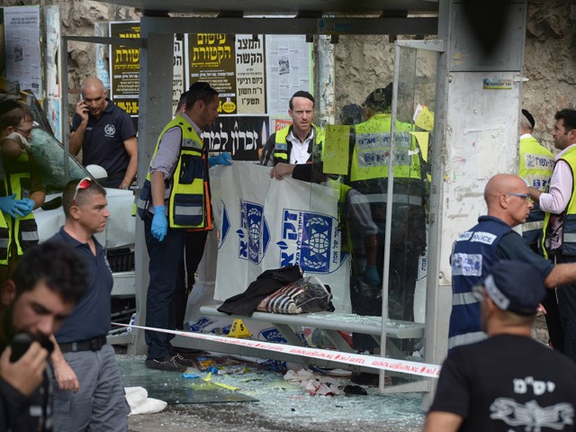 Scene of car-ramming and stabbing attack at bus stop on Malkhei Yisrael Street in Jerusalem